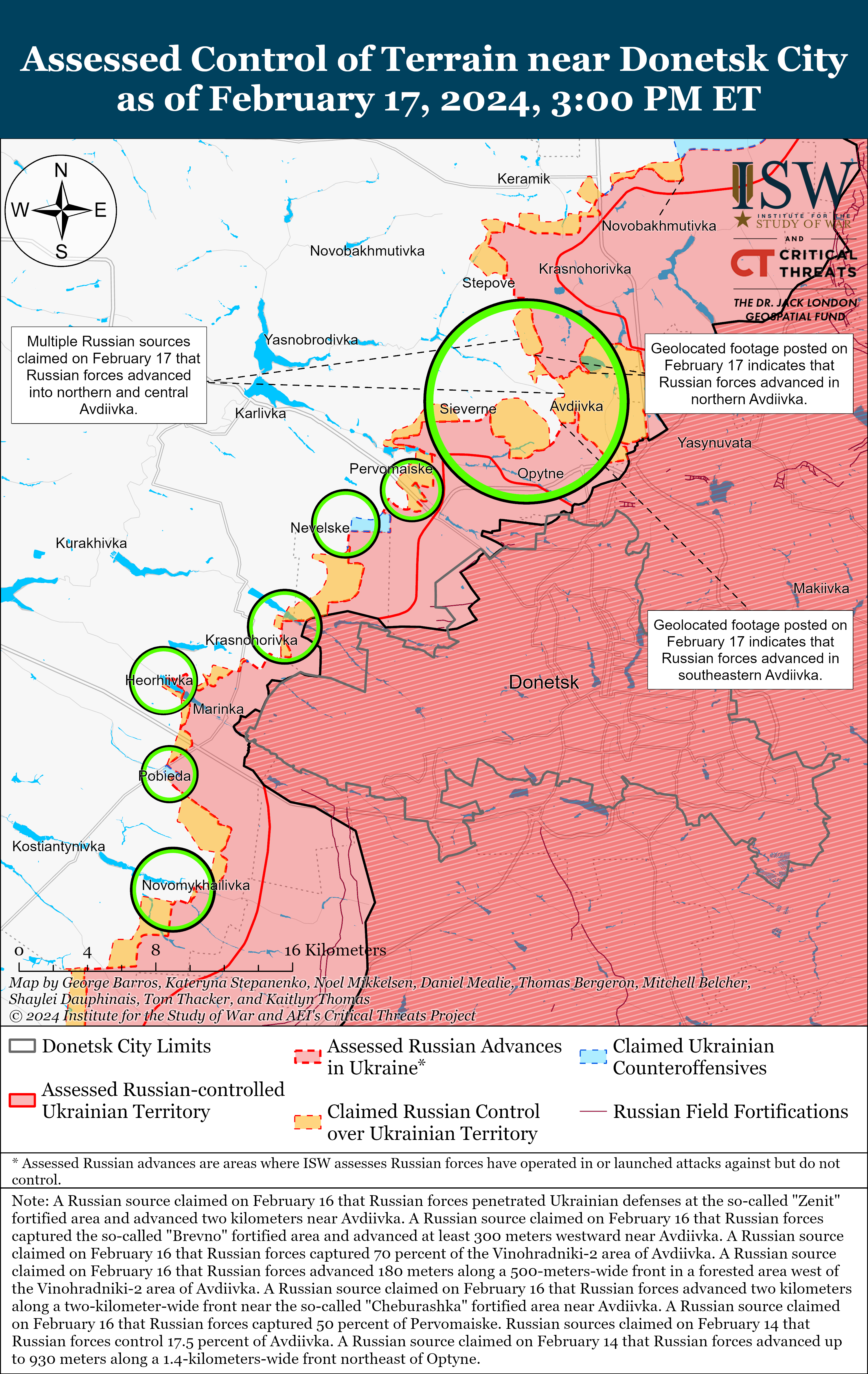 ISW Avdiivka Battle Map, 17 February 2024